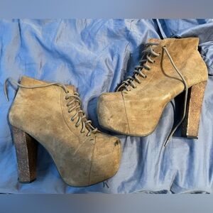 Jeffrey Campbell Lita Tan Taupe Platform Lace-Up Boots